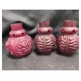 Set of Three Cranberry Satin Glass Lamp Shades wit