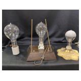 Collection of Antique Light Bulbs and Display Base