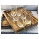 2 serving trayts and 6 glasses