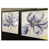 Lot of 2 Decorative Art Panels, Blue Flowers