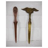 Lot of 2 Letter Openers, Indian and Eagle