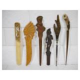 Lot of 6 Letter Openers, Indian + Deer + Stag