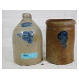 Lot of 2 Cobalt Decorated Stoneware Crocks, Both