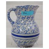 Blue on White Spongeware pitcher, 12" Tall