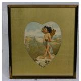 Framed Lithograph of Cupid, 6x7"