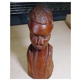 carved wood bust, Signed Anol, 13" high
