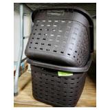 Lot of 2 Brown Wicker Laundry Baskets