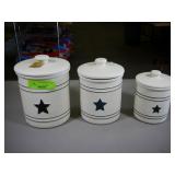 Set of 3 White and Blue Cannisters