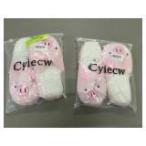 2 pair pink pig house slippers women