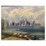 o/c illegible signature Chicago City scape 29x23