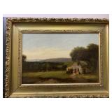 19th century Cabin with cattle o/b unsigned 24x18