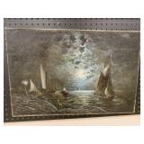 o/c slr illegible Harbor at Night 24x16