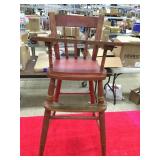 Antique High Chair in Old Red Paint, Mustard