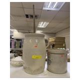 Butter churn and stoneware crock