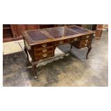 Sligh Burl Cherry Desk, Leather Insets, Shows Wear