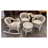 4-Pieces of Wicker, One Rocker, Side Table, 2