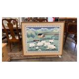 Decorative Canvas, Folk Art Pastoral Scene, Signed