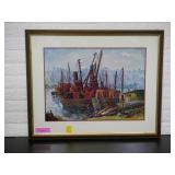 Framed Offset Lithograph of Boat Scene