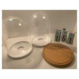 2 clear domes and wood base