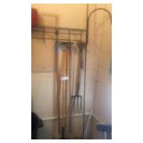 2 hoes 1 spade 1 potato fork And shepherds hook