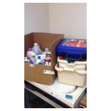 Cleaning supplies and first aid kit
