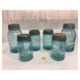 Vintage Blue Jar Lot with Metal Lids