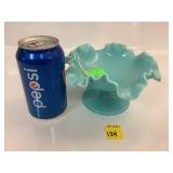 Fenton Blue Milk Glass Footed Dish