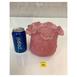 Fenton Pink Popie Base Ruffled Edge Vase