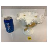 Fenton Silvercrest with Yellow Roses Pedestal Bowl