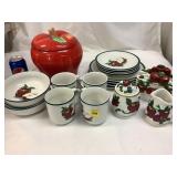 Apple Cookie Jar and Dishes