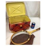Vintage Metal Picnic Basket and Racket