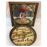 Miller Mirror and Baltimore American Beer Tray