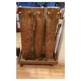 Rolling Wooden Storage Rack w/ Ax and Sledge