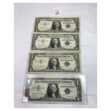 1 - 1957A, 3 - 1957B Series $1 Silver Certificates
