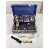 Assorted Costume Jewelry, Watch Bands & Box