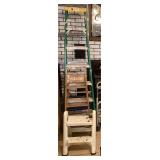 Fiberglass 7', 4' Wooden Ladders and Plastic Stool