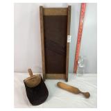 Vtg Wooden Kraut Stomper, Masher & Scoop