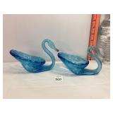 Hand Blown Blue Glass Swans