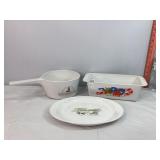 Corning Christmas Pot, Bread Pan & Plate