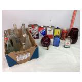 Vtg Lantern Covers, Bottles, & Tins