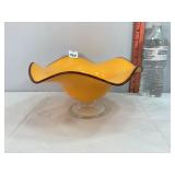 Orange Pedestal Glass Floral Bowl