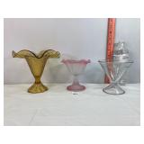 Amber, Pink & Clear Glass Footed Bowls