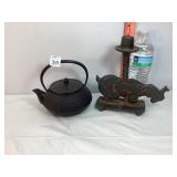 Cast Bear Candle Holder & Small Teapot