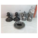 Pewter Candlesticks, S&P Shakers & Ashtray