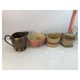 Roseville & Other Crocks & Silverplate Pitcher