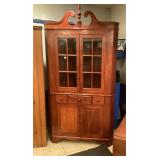 2pc Antique Cherry Corner Cabinet w/Key