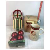 Sled, Ornaments & Santa Pitcher