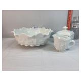 Milk Glass Bowl, Creamer & Candy Dish