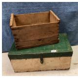 Antique Wood & Metal Workbox & Wood Box