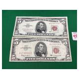 2 - 1963 Series $5 Red Certificates